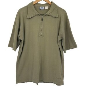 Vintage 90’s Yaga Polo Shirt Ribbed Zip Neck Olive Green Large